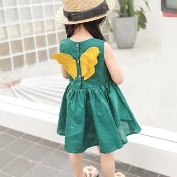 嬰幼兒韓版洋裝夏季新款純色x女童寶寶公主洋派翅膀無袖可愛裙子