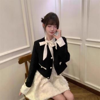 法式富家千金套裝小香風外套蓬蓬連衣裙子感小洋裝兩件套春秋