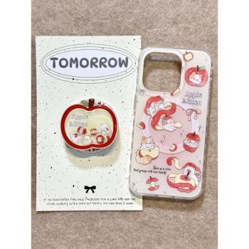 ins可愛少女心磁吸紅蘋果貓咪搖搖樂支架適用iPhone16promax創意15pro高階感14pro個性網紅13pm防摔保護套女