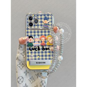 適用蘋果11promax手機殼高階女款iPhone11創意防摔新款11pro全包鏡頭軟殼por保護套矽膠裸感的格紋公仔人物