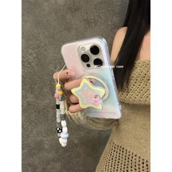 guanview 韓系ins彩色旋轉小星星適用iphone16promax蘋果16手機殼15pro磁吸支架14女15雙層矽膠13防摔12軟套