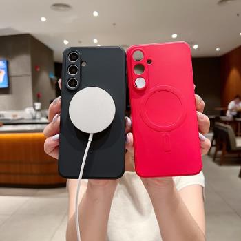適用於三星a55跨境液態矽膠磁吸手機殼samsunga35手機殼a15手機殼