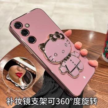 適用三星A55手機殼A55 5G保護矽膠套A5560全包防摔galaxya帶鏡子A555g軟sma支架啊samsunga女生samsung卡通可