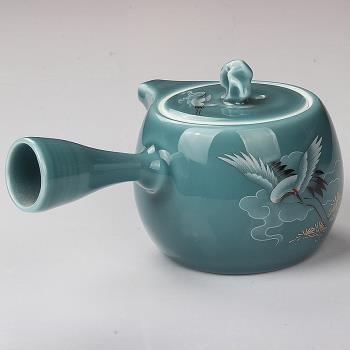處理價霽藍釉仙鶴側把壺功夫茶具茶壺陶瓷大號泡茶品單壺家用中式