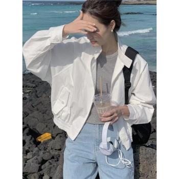 白色短款風衣外套女韓系時尚洋氣夾克外搭小個子立領棒球工裝上衣