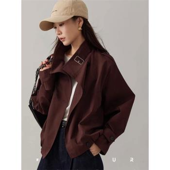 卡其色短款風衣外套女2024秋季新款高階感百搭小個子休閑夾克上衣