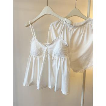 Sin Glee 純欲風性感純色吊帶睡衣女夏季新款大碼短褲家居服套裝