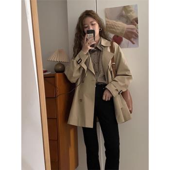卡其色短款風衣外套女春秋季2025年韓版英倫風小個子休閑百搭大衣