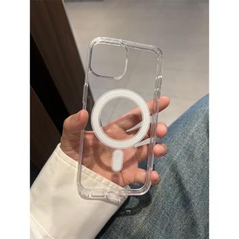 愛珀客亞克力磁吸手機殼無線充適用蘋果16ProMax透明iPhone13新款14pro簡約12女11軟邊15pro硬殼防摔保護套男