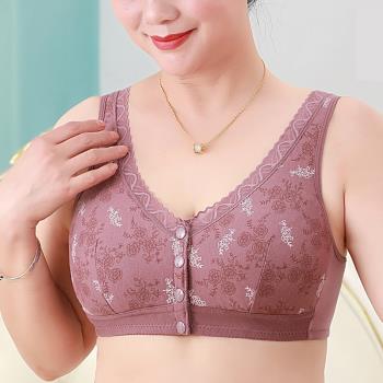 中老年媽媽內衣女前扣文胸無鋼圈背心式大碼中年婦女老人純棉胸罩