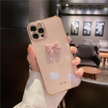 倚樓 氣質蝴蝶結適用16/14pro蘋果13手機殼iphone11直邊15promax電鍍全包軟矽膠防摔plus高階感保護套新款女