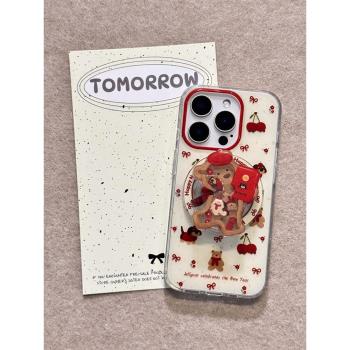 磁吸可愛卡通蝴蝶結櫻桃小熊小狗適用iphone16手機殼蘋果16promax新款15pro搖搖樂支架13雙層14女款15promax