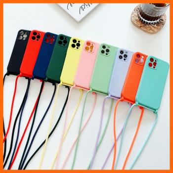 液態磨砂斜挎i13適用於蘋果12手機殼iphone11帶掛繩pro掛脖XR軟矽膠max墨綠i10X可背7p防摔8plus網紅斜跨女pm