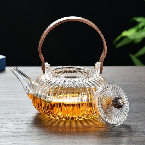 提梁南瓜八宝茶壺 酒壺 茶道置物 煎茶道具 南瓜提梁壺玻璃茶壺煮茶壺耐高溫泡茶壺煮茶器電陶爐加熱燒水壺|茶壺