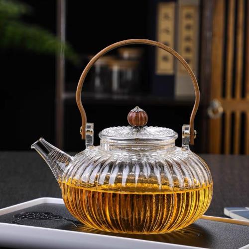 提梁南瓜八宝茶壺 酒壺 茶道置物 煎茶道具 南瓜提梁壺玻璃茶壺煮茶壺耐高溫泡茶壺煮茶器電陶爐加熱燒水壺|茶壺