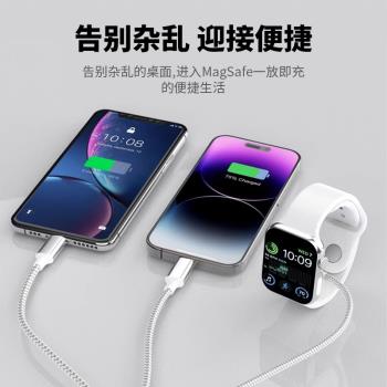 【美國Genokx】適用蘋果16promax三合一快充數據線尼龍編織充電線typec+lighting+磁吸手錶無線充電線一拖三