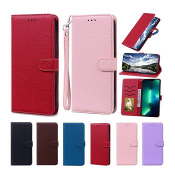 適用於LG K40/X4 2019手機殼荔枝紋PU保護套軟矽膠外殼翻蓋式皮套全包邊防摔插卡支架配手掛繩純色簡約男女款