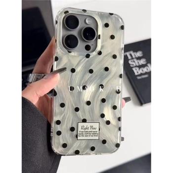 ins閃亮波點標簽羽毛流沙14/15大孔手機殼11適用於蘋果12promax仙女iPhone11網紅13軟邊