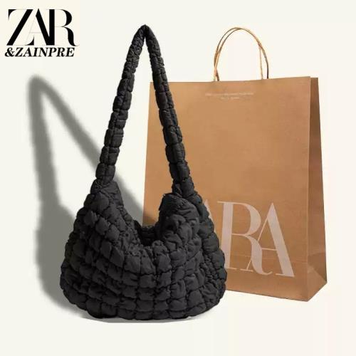 ZAR韓版云朵包褶皺泡泡羽絨包斜挎包泡芙小眾腋下包斜背包手提包