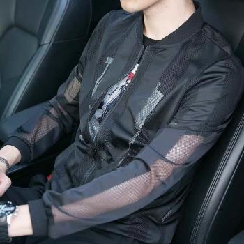 夏季透明衣服男士防曬衣男土外套潮流超薄防嗮衣韓版個性網紗上衣