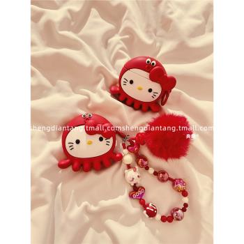 卡通可愛章魚凱蒂貓適用於蘋果Airpods4保護套2/3代無線藍牙耳機軟殼Airpods pro創意少女矽膠女新款防摔