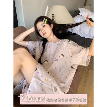 馨幫幫Homedress 夏季可愛卡通動物短袖睡衣學生外穿家居服套裝女
