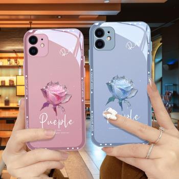 高雅玫瑰適用蘋果11手機殼iPhone11pro玻璃11promax個性保護套金屬漆奢華全包女款情侶防摔矽膠簡約新款散熱