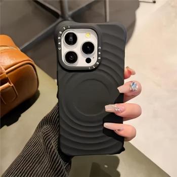 caseti聯名純黑白色波漾液態矽膠保護殼MagSafe磁吸適用iPhone16promax蘋果15plus14 13 12手機殼防摔保護套