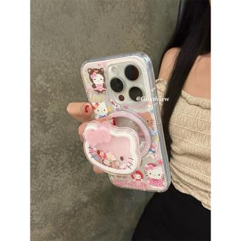 guanview ins童趣可愛凱蒂貓搖搖樂磁吸支架適用iphone15promax蘋果14手機殼13雙層12流動滑塊16promax防摔套