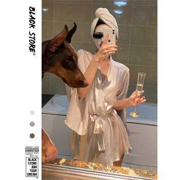 純色簡約冰絲高階感睡袍女士夏季新款薄款性感寬松浴袍家居服晨袍