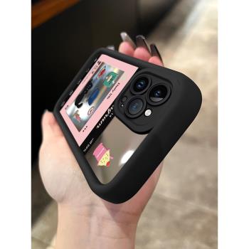 黑貓咪粉框蘋果16promax手機殼iphone15plus鏡面14卡通13高階感12pro新款11可愛xsmax女8plus防摔7矽膠保護套