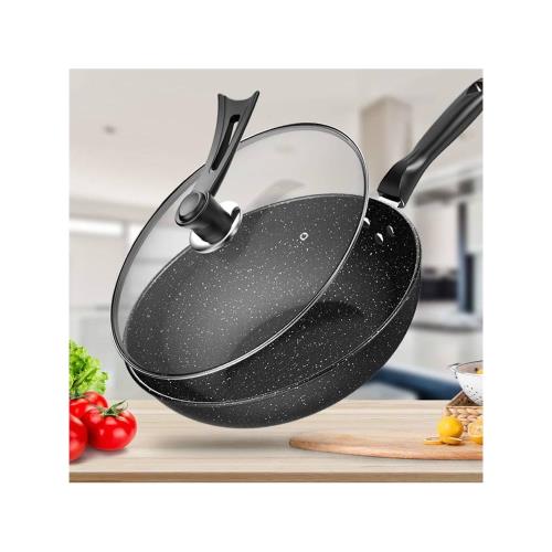 直銷麥飯石炒鍋不粘鍋家用多功能平底炒菜鍋電磁爐煤氣灶通用精鐵