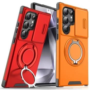 適用三星S25ultra手機殼推拉窗支架GalaxyS24/S23/S21/S20FE磁吸保護套S24Plus全包鏡頭防摔無線男女款手機套