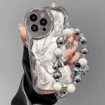 電鍍銀金屬蝴蝶手鏈適用三星s24ultra手機殼矽膠s23/s22/s21簡約s21fe/s23fe時尚小眾a55a54a53a35防摔a25a24