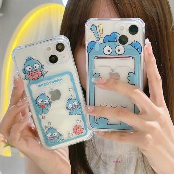 三麗鷗可愛卡通醜魚漢頓卡包適用iPhone15promax手機殼13Pro插卡12全包16透明11防摔卡套蘋果14Pro矽膠軟殼