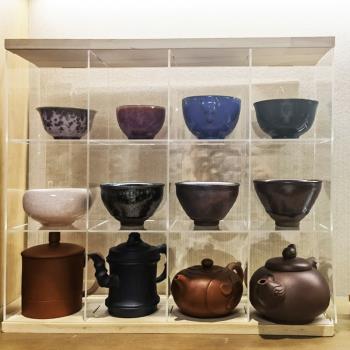 紫砂壺展示架亞克力水杯防塵置物架茶杯咖啡杯馬克杯桌面收納盒