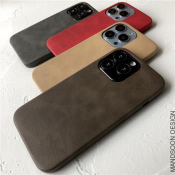 超薄皮質iPhone13手機殼15promax/14簡約mini復古12適用蘋果13ProMax個性矽膠防摔11/xs/xr