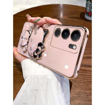 適用VIVO V29 5G海外版手機殼防摔V2250國際版矽膠卡通保護套創意KT貓補妝鏡子支架個性新款