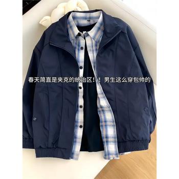 藏青色美式ma1立領飛行員夾克男款春季戶外防風防水短款工裝外套