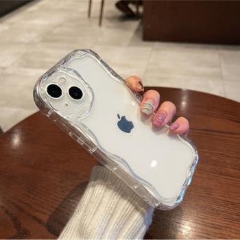 超火高階感透明ins框全包奶油紋適用蘋果14ProMax手機殼iPhone13Pro新款凹凸邊框7/8軟殼情侶13Max防摔保護套