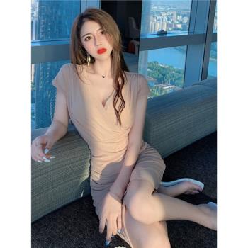 宴會小禮服裙短款小個子洋裝名媛氣質收腰顯瘦V領性感連衣裙女夏