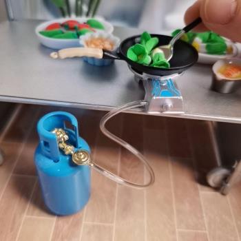 1:12 DIY 娃娃屋 dollhouse迷你廚房 模擬煤氣爐灶鍋勺平底鍋模擬