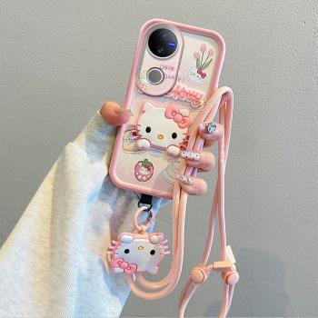 適用Vivo V50 5G海外版手機殼V2427氣囊防摔矽膠保護套軟個性創意卡通掛脖繩子男女情侶可愛新款