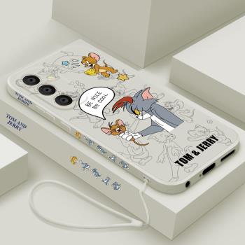 適用三星a55手機殼新款GalaxyA55液態矽膠保護套卡通SM-A5560鏡頭全包防摔軟殼男女生5G個性可愛外殼貓和老鼠