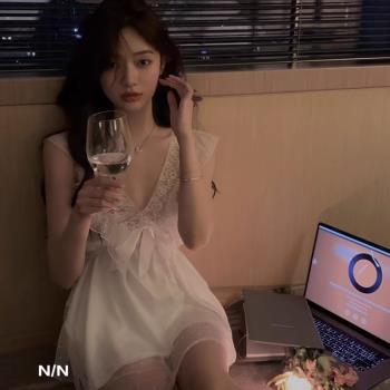 性感睡衣女夏季高階感冰絲2023年新款純欲網紅風花邊夏天睡衣裙子