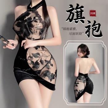 透視情趣旗袍性感睡衣服套裝女無鋼圈收副乳小胸顯大聚攏制服新款
