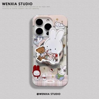 磁吸卡通兔子搖搖樂支架適用蘋果16手機殼15ProMax新款iPhone14雙層iPhone13全包16ProMax軟殼14ProMax可愛女