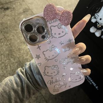 奢華少女凱蒂蝴蝶結適用於蘋果15手機殼IPHONE16PROMAX新款14PLUS防摔13日韓女12/11pm全包XSXR矽膠7/8保護套