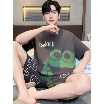 男士睡衣夏季純棉薄款短袖男孩大童初中學生青少年大碼家居服套裝