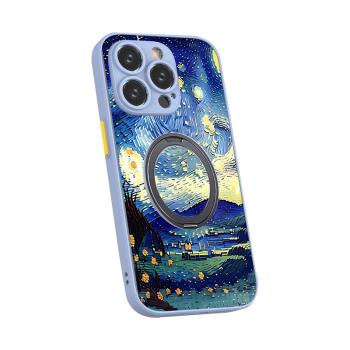 適用蘋果iPhone16ProMax手機殼MagSafe磁吸支點15Plus無線充電13Mini帶支架指環扣一體14Pro梵高星空12藝術11